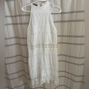 BCBG White Crochet Halter Mini Dress